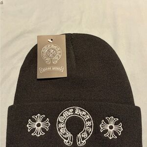 Chrome Hearts Black Beanie with White Embroidered Logos